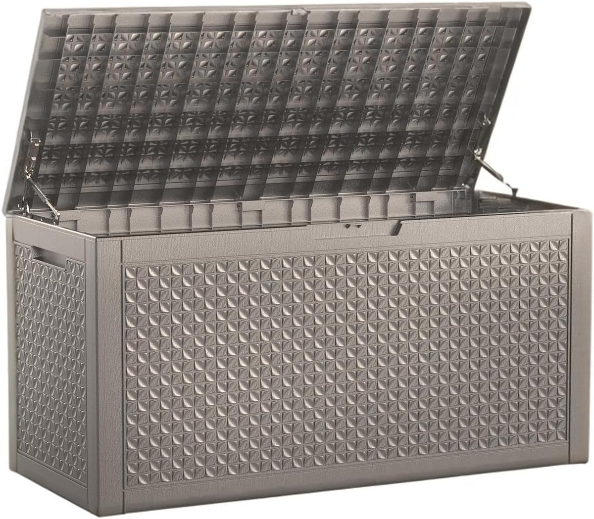 new 121 gallon outdoor storage box, resin deck on a desk or shelf
