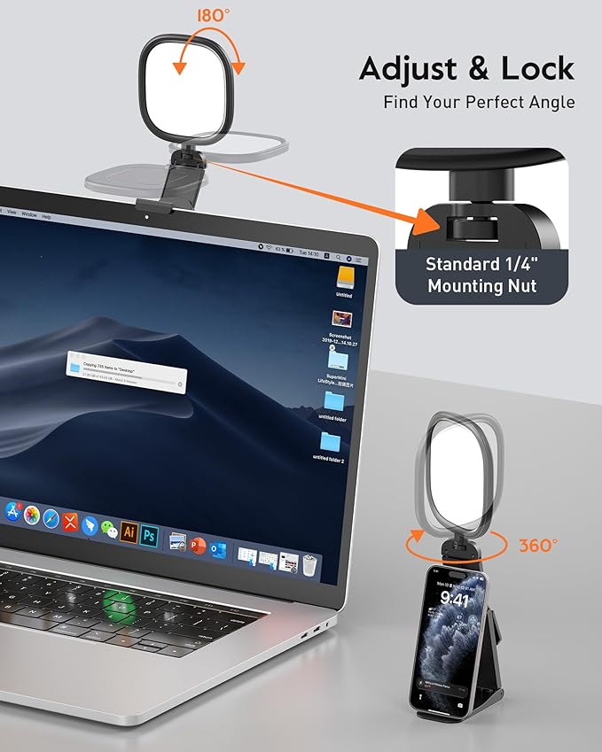 Upgraded Ring Light for Laptop, Monitor & Desk – Eye-Caring Diffused LED