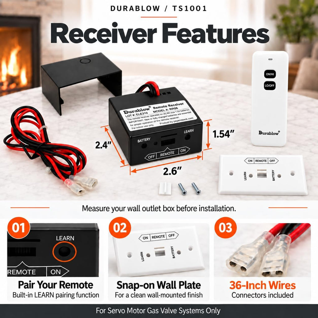 durablow ts1001 gas log/fireplace on/off remote control kit, close-up detail
