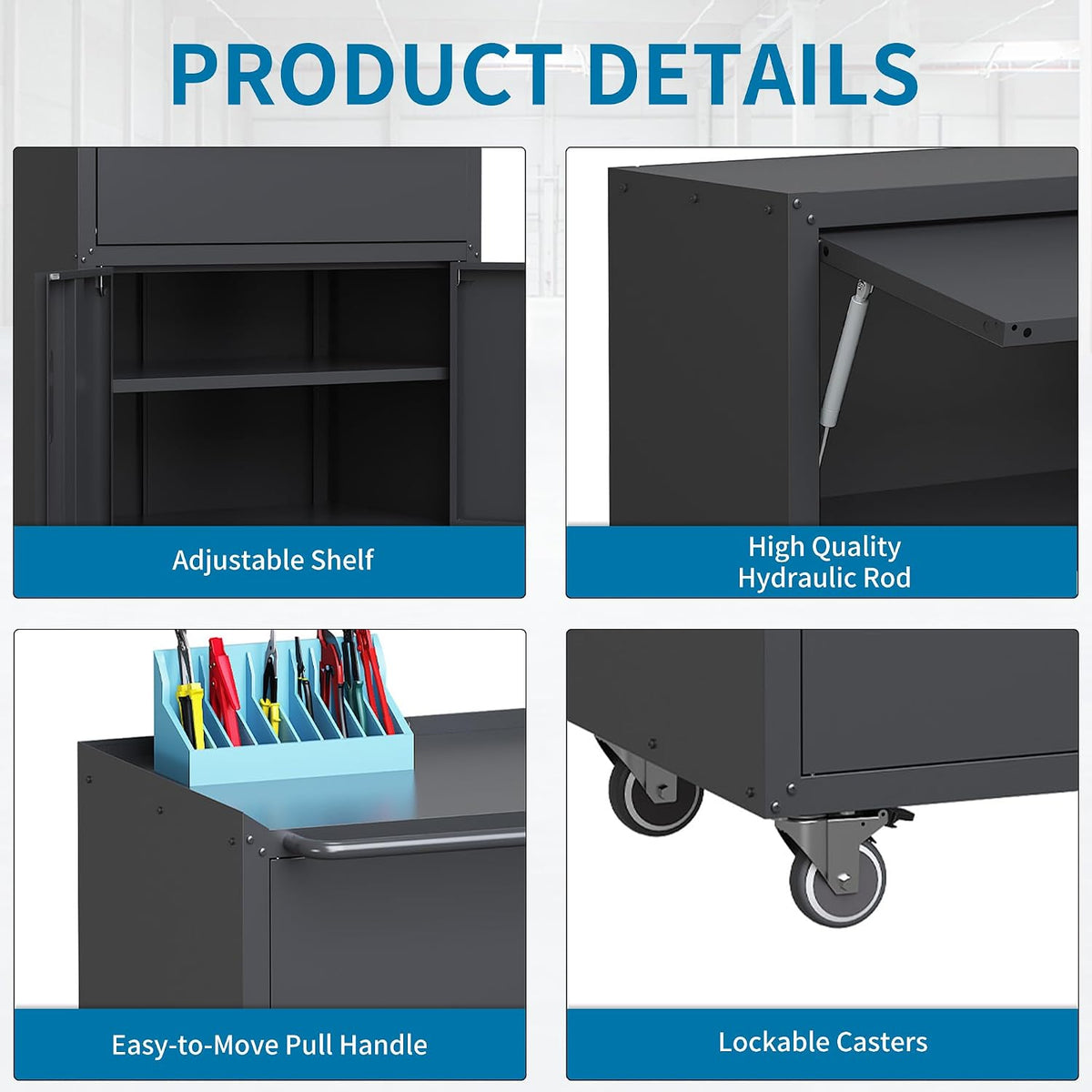 Black Garage Storage Cabinets System 6 PCS Workshop Set with Drawers Locking Heavy Duty Rolling Cart with Adjustable Shelves Garage Tool Workbench Cabinets,6pcs-1
