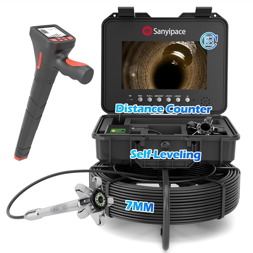 sanyipace sewer camera with pipe locator, 7mm/0.28inch cable shown in use