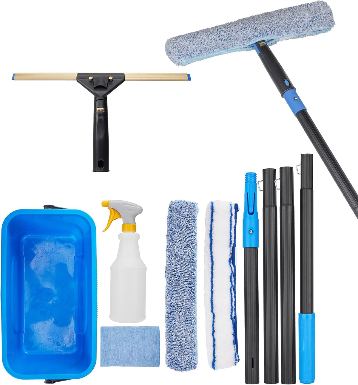 Window Cleaning Kit with Storage Bucket, Window Squeegee with 4.13ft Extension