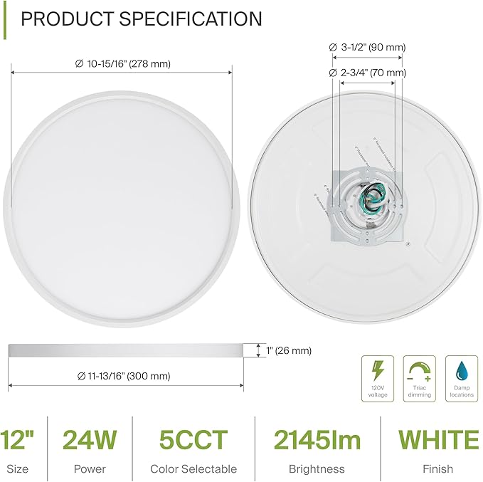 ASD LED 12" Round Flush Mount Ceiling Light Fixture, Low Profile Surface (12 Pack)