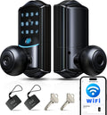 Veise VE028 WiFi Fingerprint Smart Door Lock with Knob Handle, Matte Black