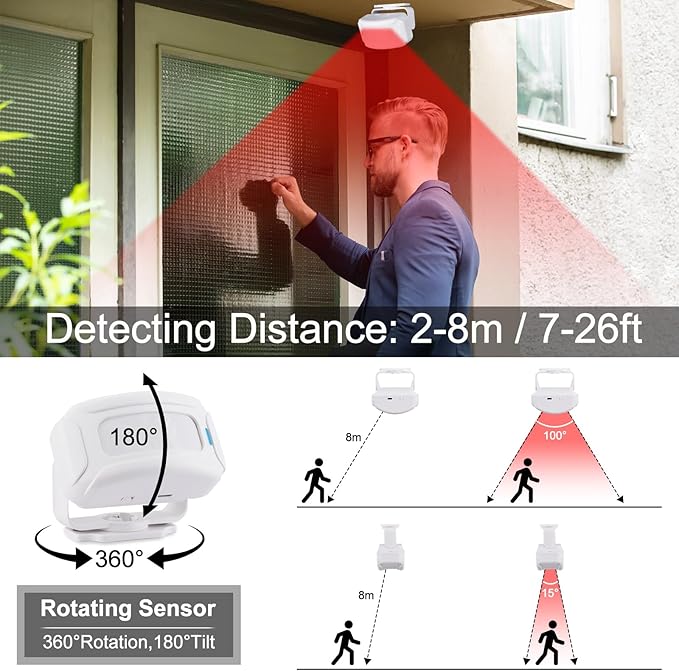 KCMYTONER Wireless Motion Sensor Detector Security Alarm Chime, Motion Sensor