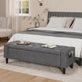60" Storage Ottoman Bench, Faux Leather Upholstered Bed Bench, Grey