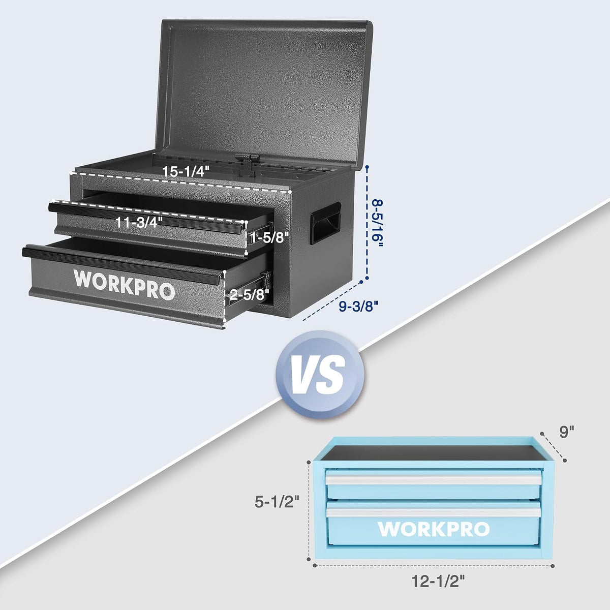 workpro 15-inch metal tool box with 2 drawers shown in use