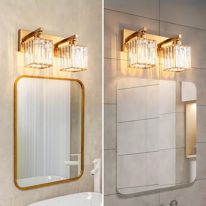 FDPBY Modern Bathroom Vanity Light 2-Lights Gold Crystal Bathroom Wall Light