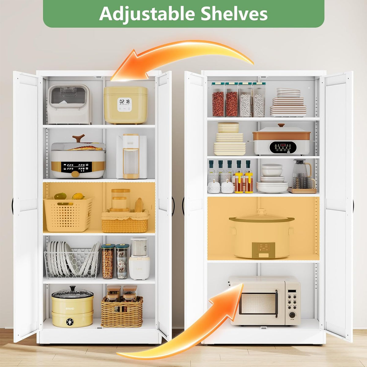 ckzbx white metal cabinets with doors and shelves showing dimensions