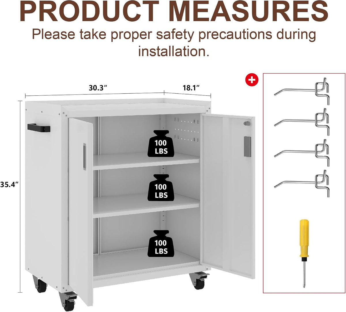 lcaopc metal storage cabinet with wheels - lockable, close-up detail