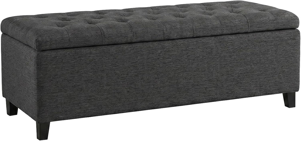 Madison Park 49" Upholstered Storage Bench, Button Tufted End of Bed Bench with Storage, Dual Spring Soft-Close Lid, Bedroom Bench for Queen King Bed, Entryway Living Room, Charcoal