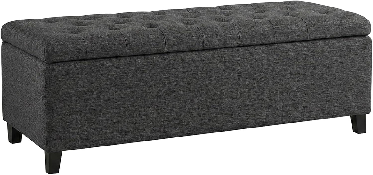 Madison Park 49" Upholstered Storage Bench, Button Tufted End of Bed Bench with Storage, Dual Spring Soft-Close Lid, Bedroom Bench for Queen King Bed, Entryway Living Room, Charcoal