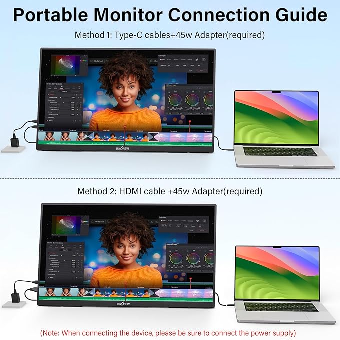 Innoview 23.8” 4K Large Portable Monitor, UHD 100%sRGB IPS Speakers USB-C HDMI
