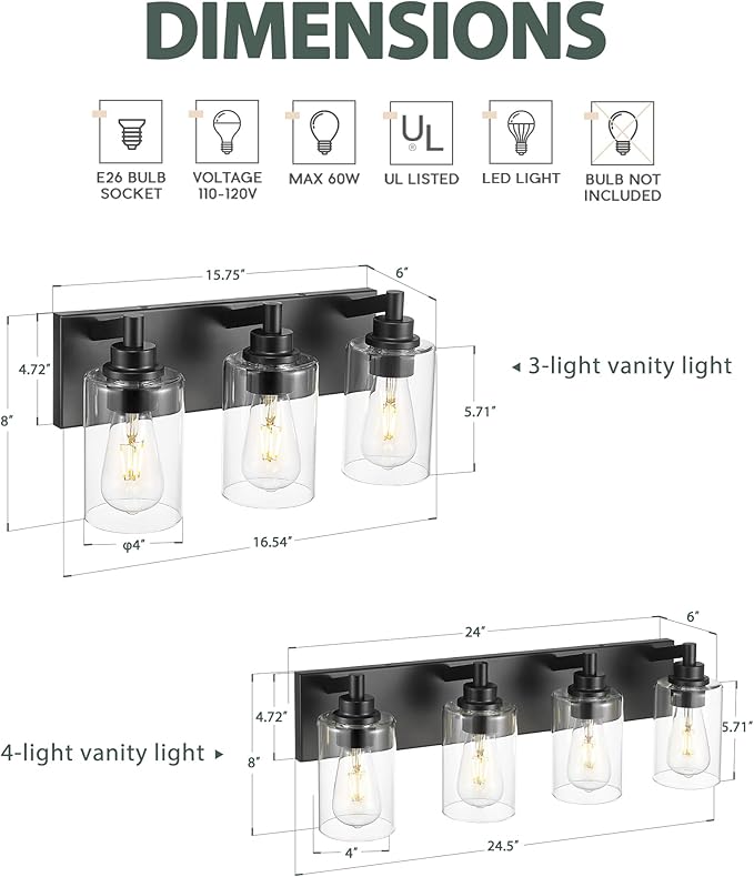 METWET 3-Light Bathroom Light Fixtures, Modern Vanity Lighting Fixtures Over