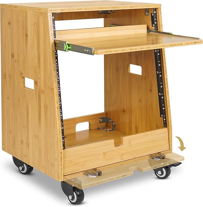 Sound Town DIY Solid Carbonized Bamboo Slanted 10U Studio Rack,