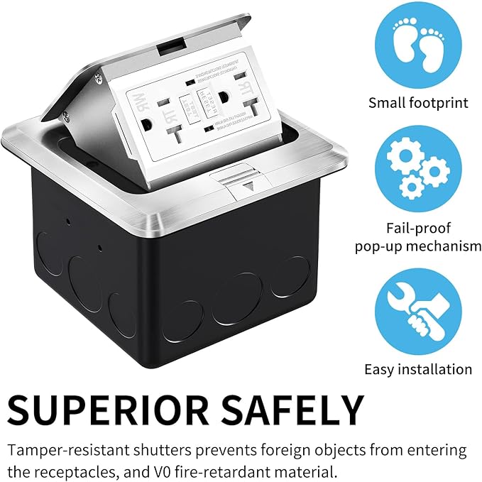 Vagueior Recessed Floor Electrical Outlet Kit, Waterproof Electrical Outlet