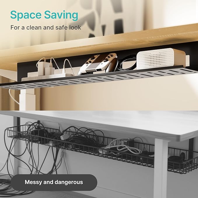 PEGZONE Under Desk Cable Management Tray, 31.5 Inches Metal Cord Organizer Rack