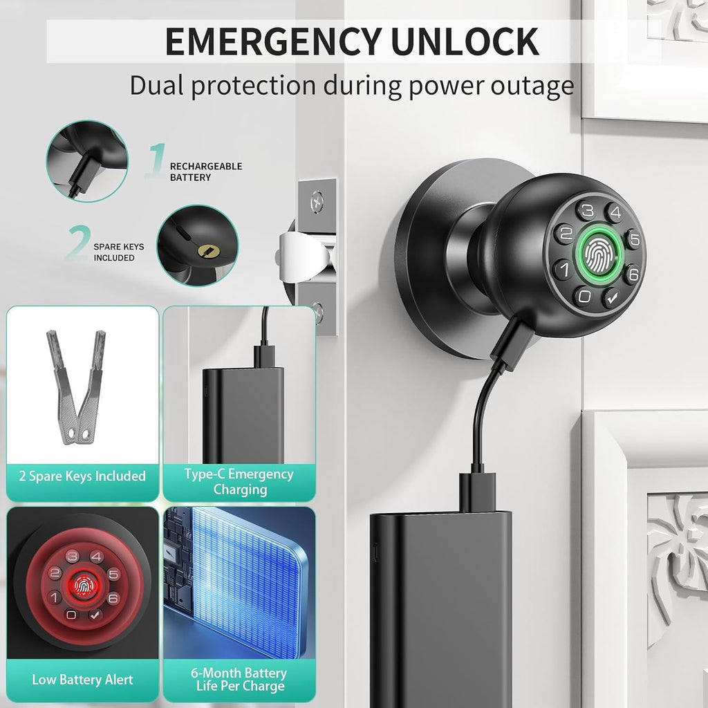 fingerprint door lock biometric keypad smart door knob, side view