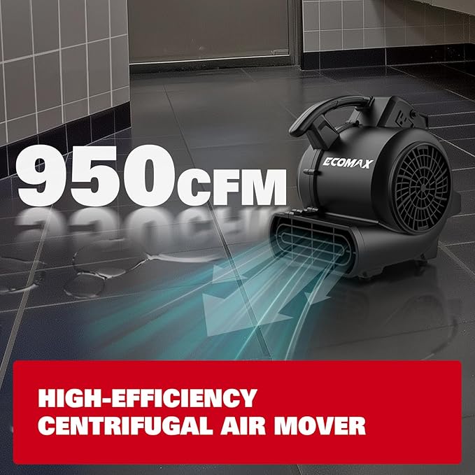 ECOMAX Air Mover, 950 CFM, Floor Fan, Carpet Dryer, Blower Fan, 3-Speed Mode