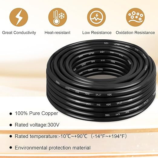 MOOKEERF 14/4 AWG Mini-Split Cable - 200FT 14 AWG 4 Conductor Control Cable