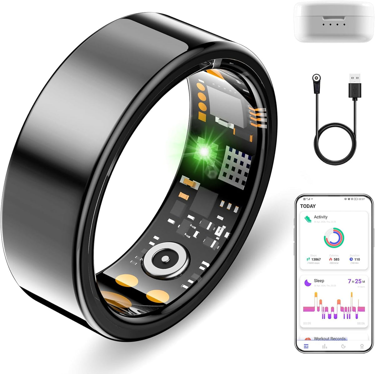 Smart Ring for Women Men, Sleep Activity Health Tracking Ring, Black 10