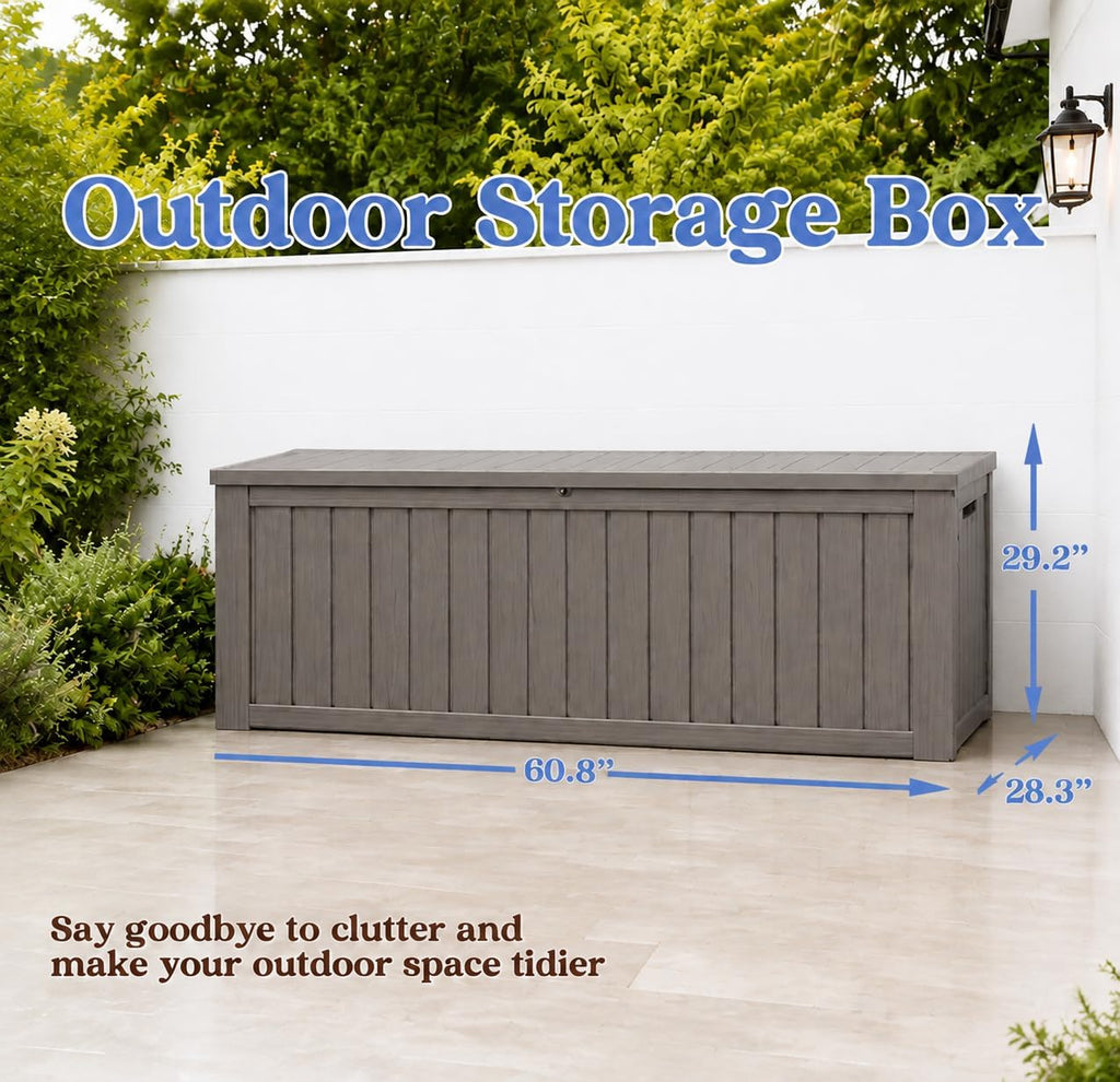 outdoor deck storage box,waterproof,grey,220 gallon showing dimensions