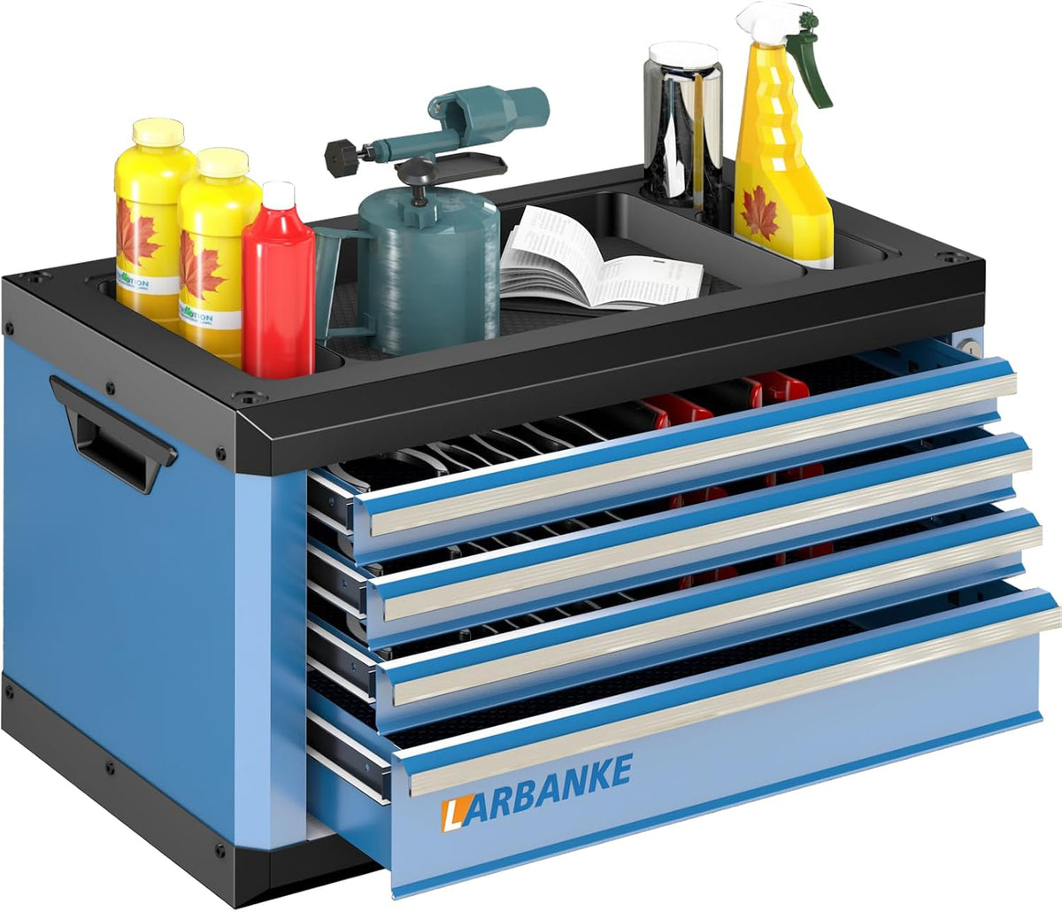 LARBANKE Portable 4-Drawer Tool Chest with Lock & Keys,Tool Box with Handle