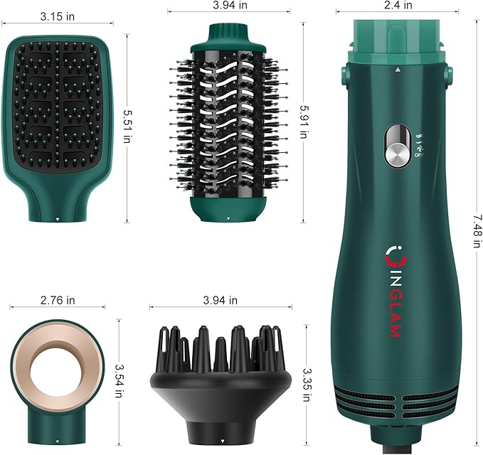 IG INGLAM Hair Dryer Brush, 4-in-1 Detachable Blow Dryer Brush, Ionic Diffuser