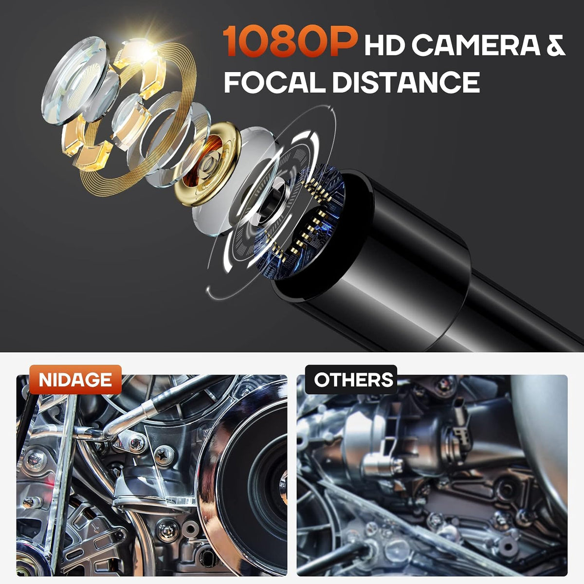 5inch borescope 5.5mm industrial endoscope camera with light, close-up detail