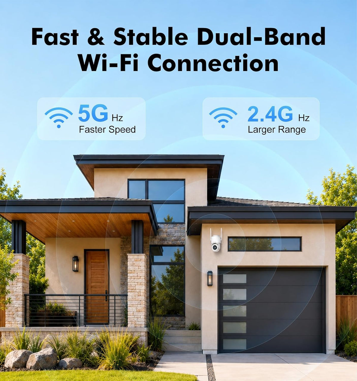 2.5k outdoor wifi security camera, plug-in, 360° ptz shown in use