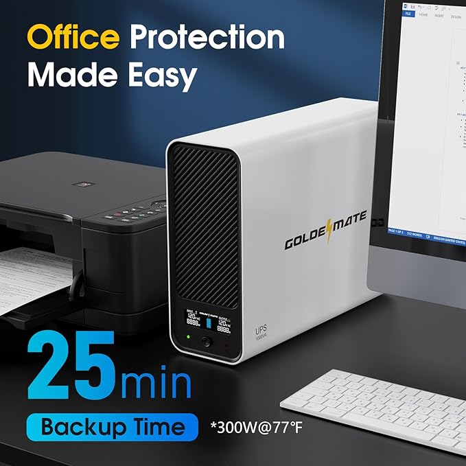 GOLDENMATE 1000VA/600W Lithium UPS Battery Backup and Surge Protector, Sinewave