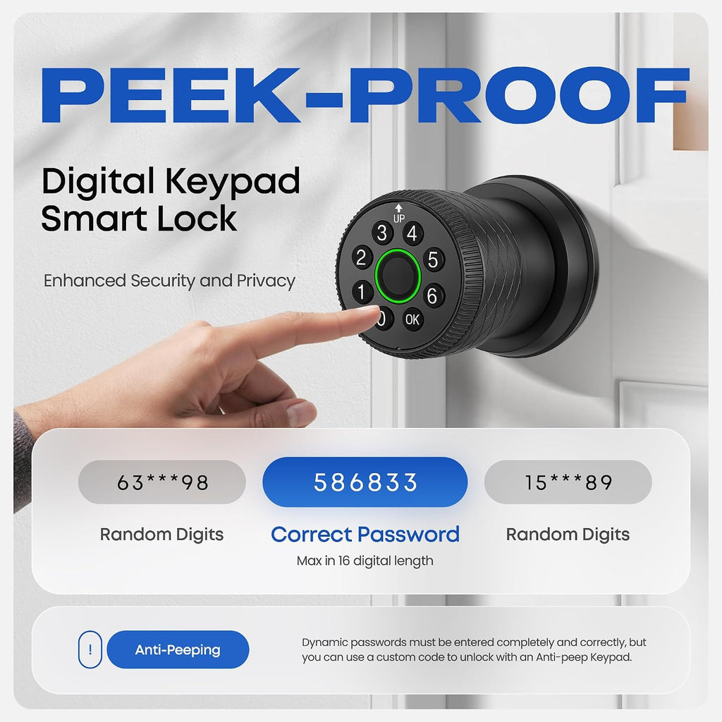 keypad door lock with knob, smart keyless entry showing dimensions