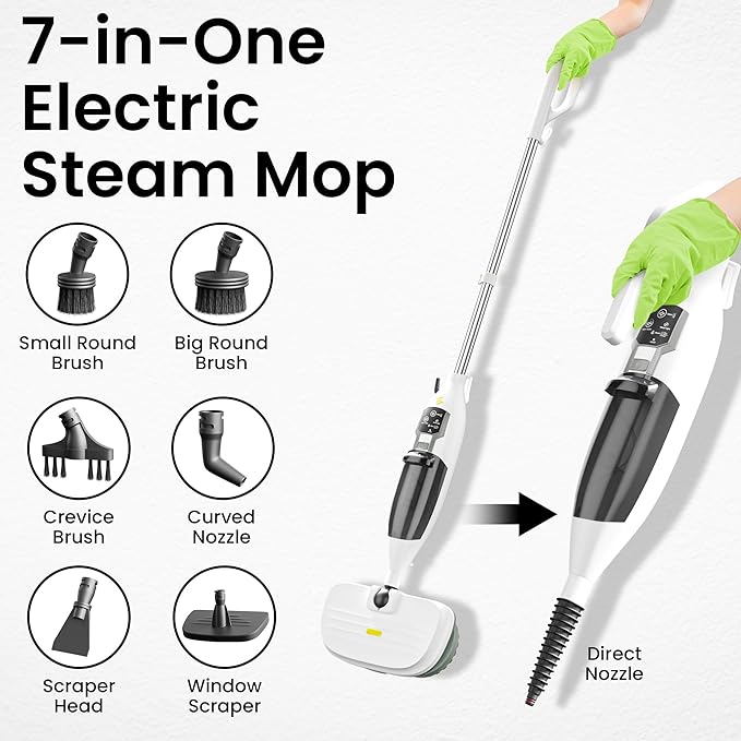 Elev8 Prestige Electric Steam Mop – 15-in-1 Detachable Floor Scrubber