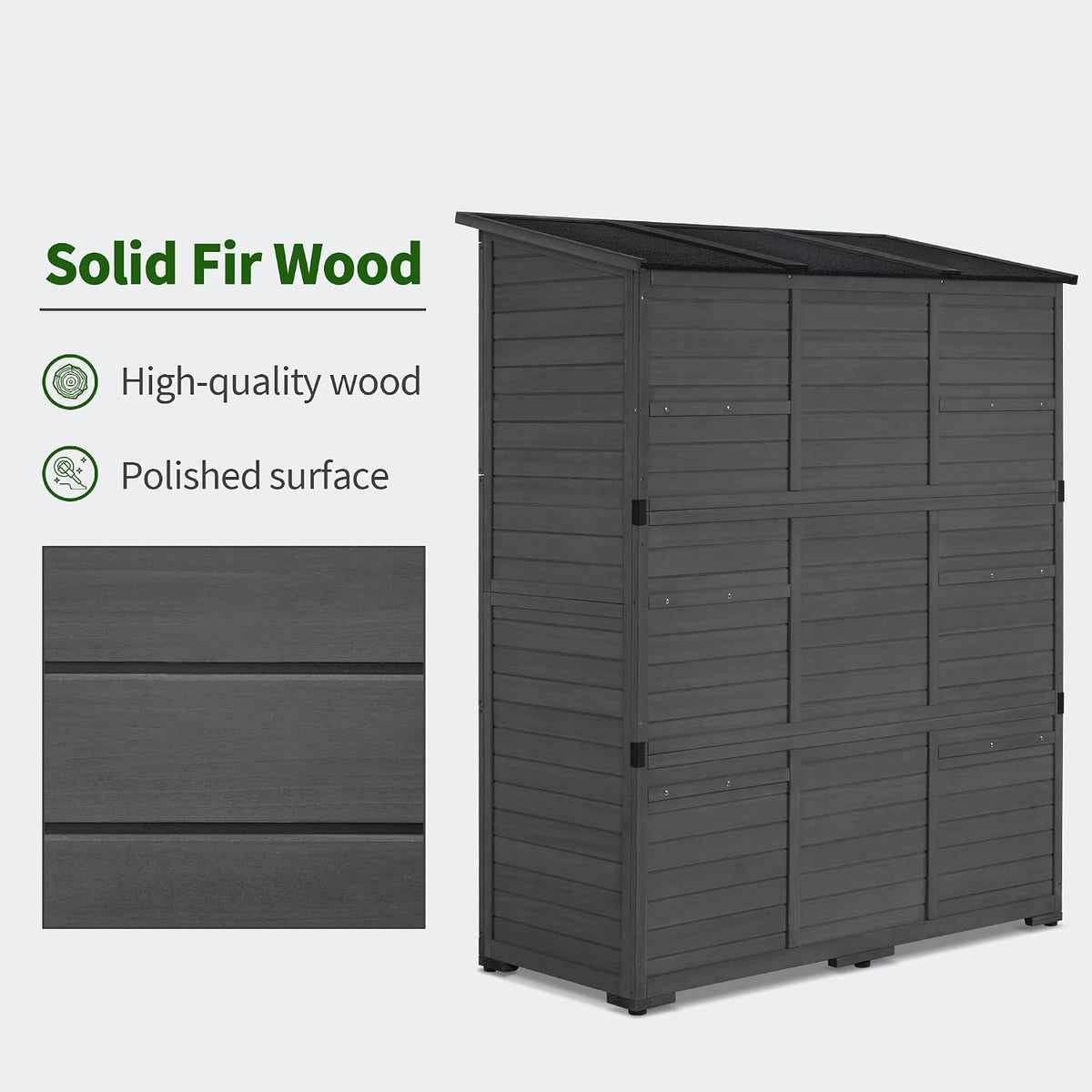 macrout outdoor storage cabinet with shelves, wood garden, front angle view