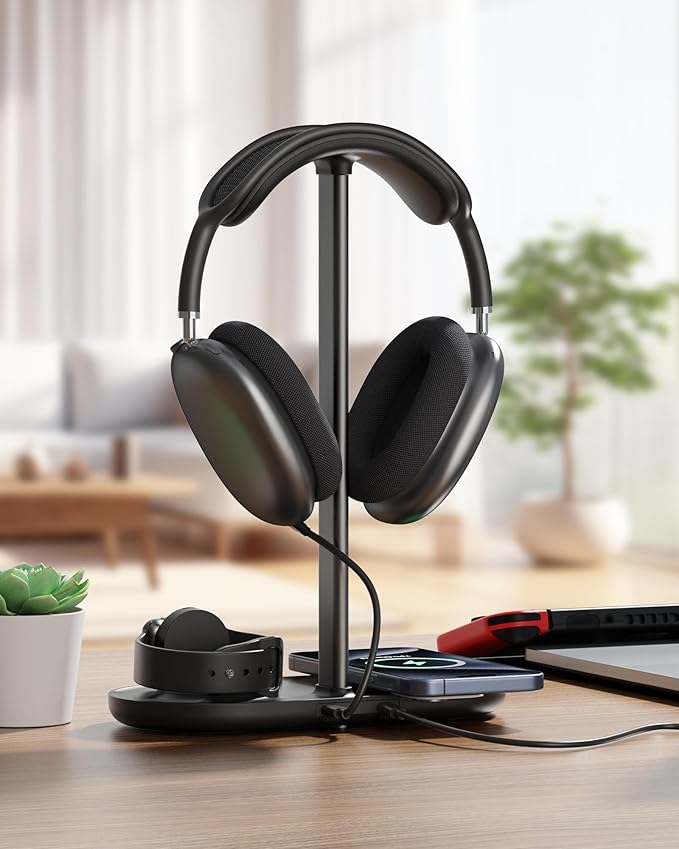 HiWe Universal Headphone Stand, Magnetic Wireless Charger