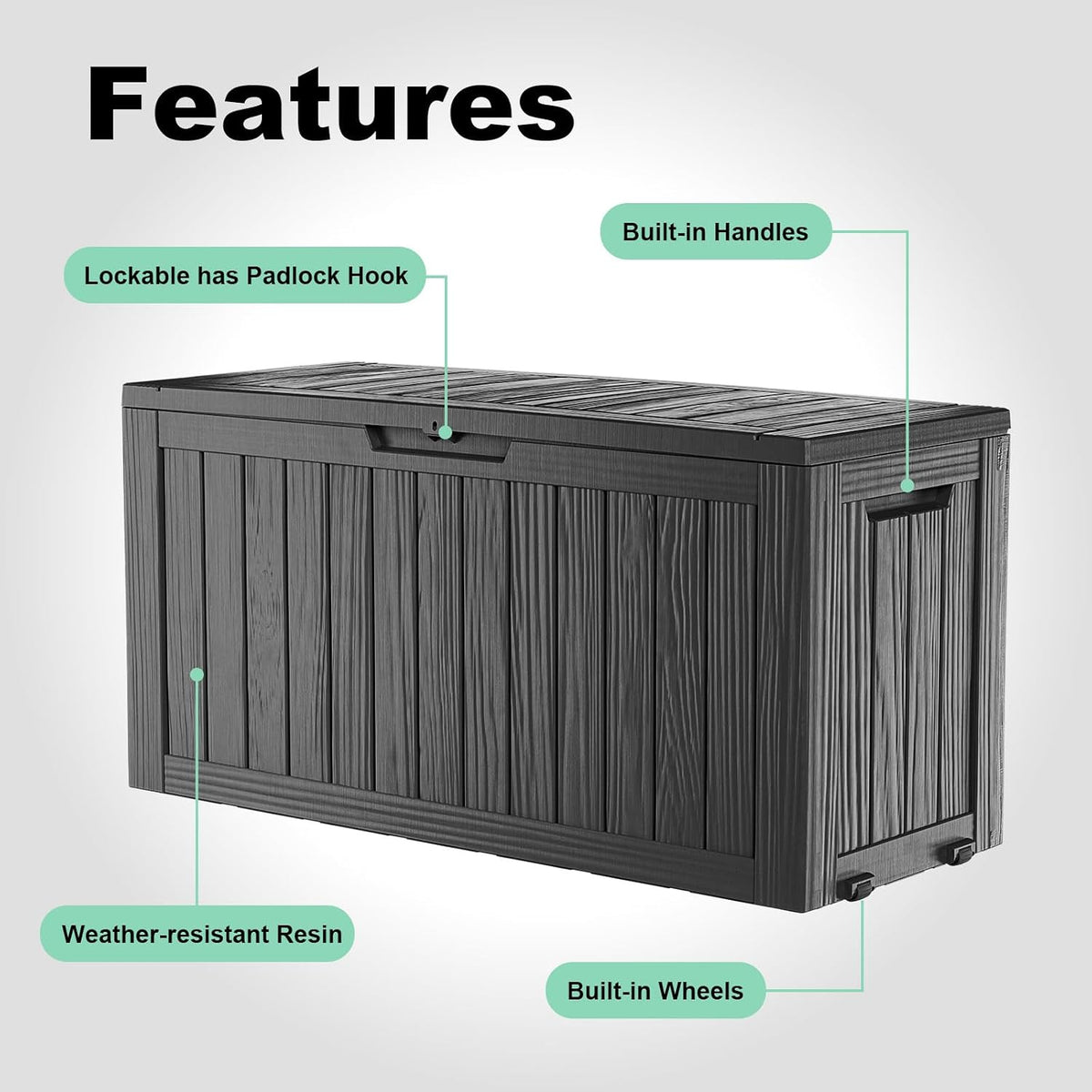 drato 75 gallon deck box, waterproof resin large, side view