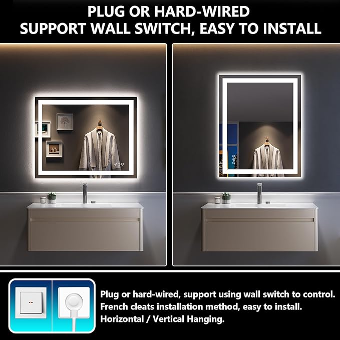YEELAIT 40x32 Inch LED Bathroom Mirror