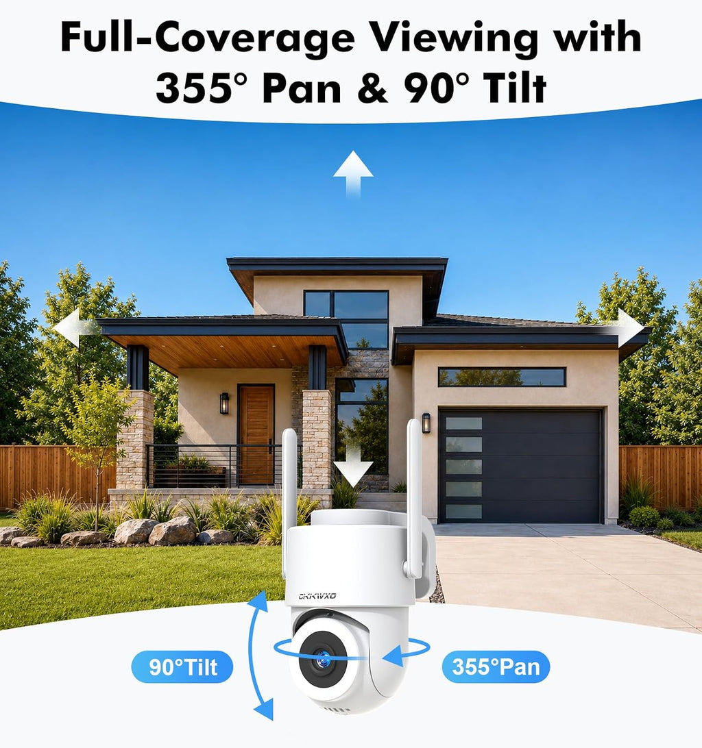 2.5k outdoor wifi security camera, plug-in, 360° ptz, side view