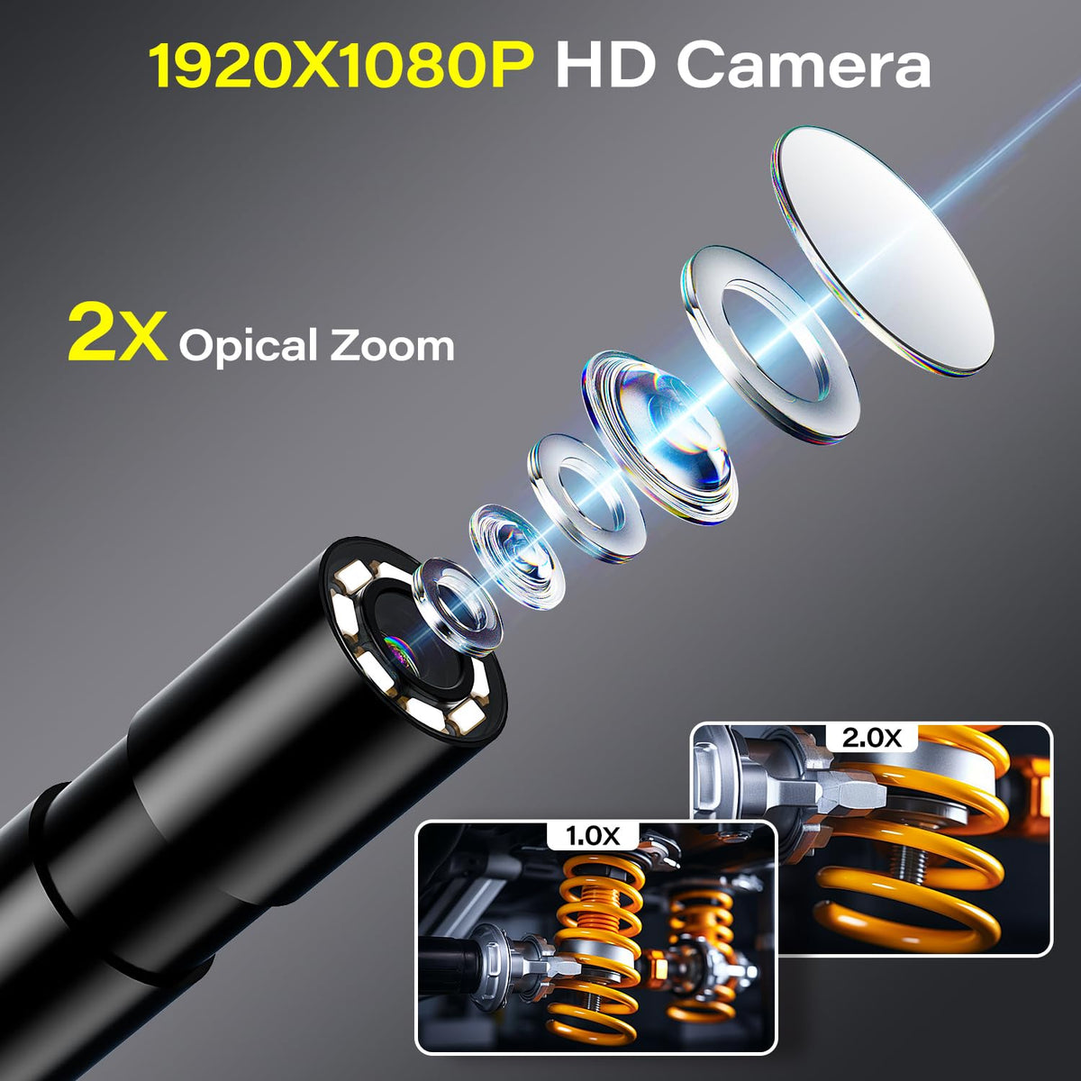 Borescope with Light, 1920P HD Endoscope Inspection Camera with 4.3" IPS Screen, 8mm Lens IP67 Waterproof with 8 LEDs, 16.5ft Semi-Rigid Snake Camera for Automotive Pipe Inspection