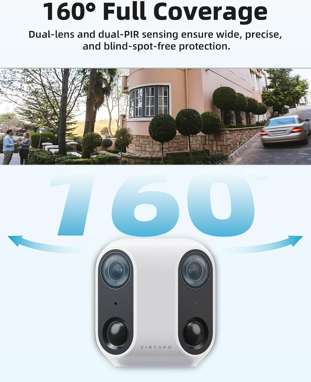 VIRTAVO Solar Security Camera Outdoor Wireless, Dual Lens Camera