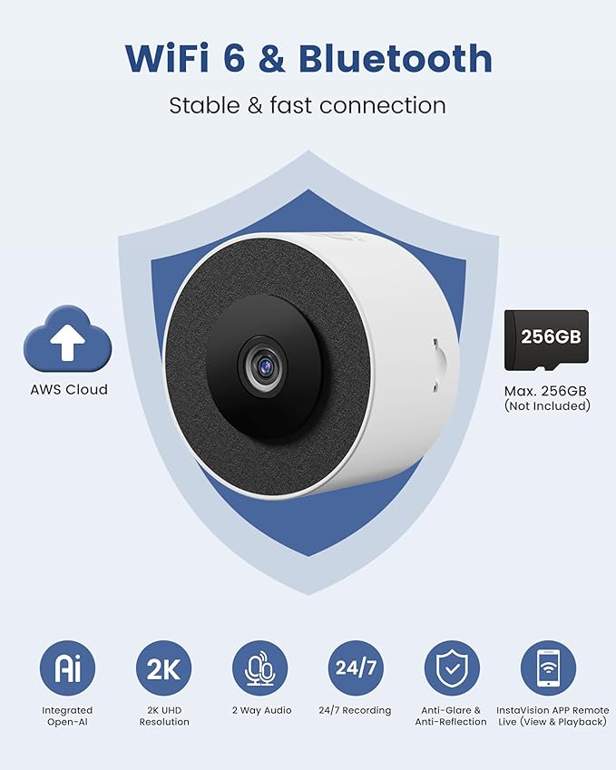 AKINGUAR 3MP 2K Window Camera, 2.4GHz WiFi Indoor Camera