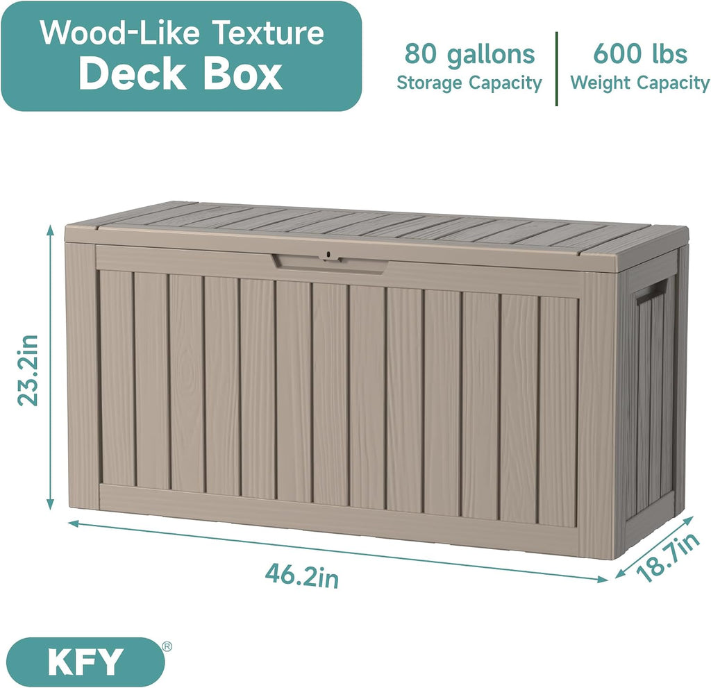 80 gallon waterproof resin deck box, uv resistant shown in use