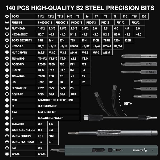 STREBITO Electric Screwdriver 155 in 1 Mini Electric Screwdriver Set, Max 5 N.m