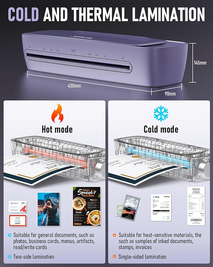 Laminator Machine 13 Inch Wide Thermal Lamination 9 in 1 Cold Hot A3 Laminating