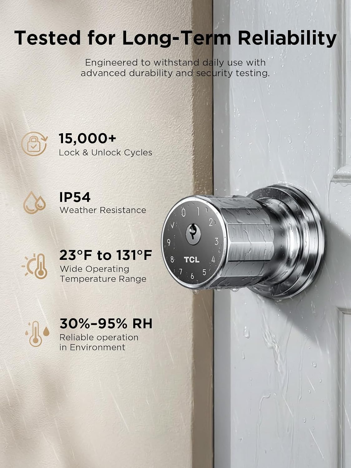 TCL K1 Fingerprint Smart Door Knob, 0.3s Biometric Keyless Entry, 4-in-1 Access with App Control & Passcode, Auto-Lock, Anti-Peep Keypad, 100 Fingerprints, for Bedroom Apartment Airbnb