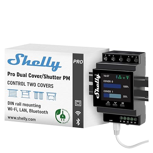 Shelly Pro Dual Cover/Shutter PM | LAN and Wi-Fi Connection, Professional DIN