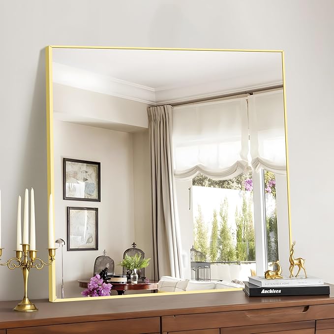 Gold Bathroom Mirror for Wall, 30x30 Inch Rectangle Mirrors
