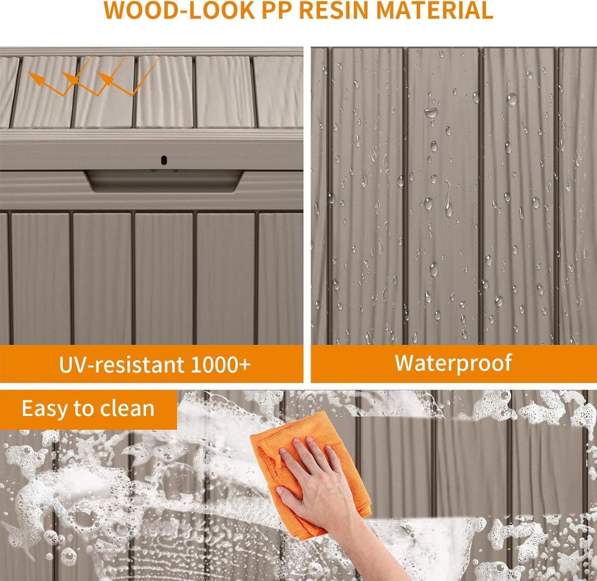 45 gallon waterproof resin deck box, uv resistant showing dimensions