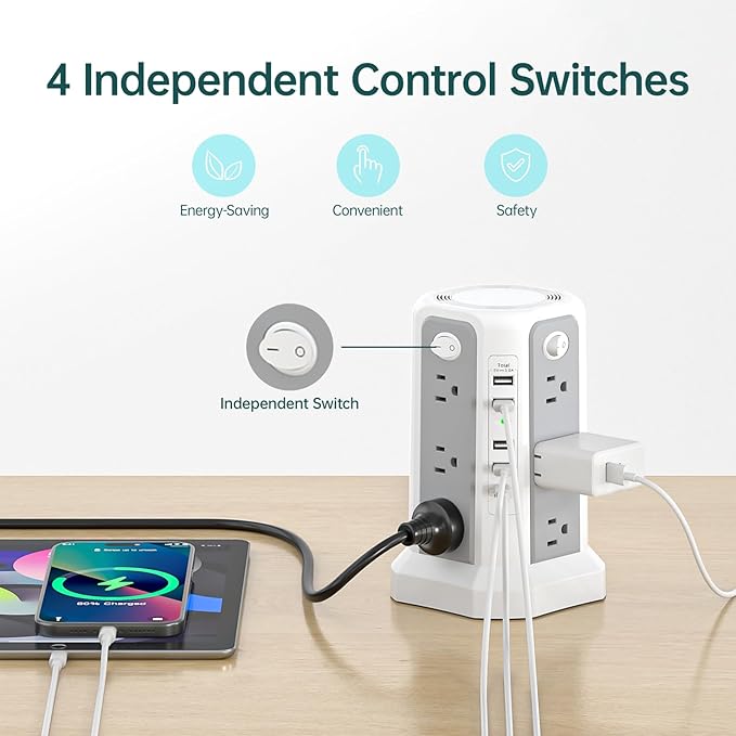 PASSUS Surge Protector Power Strip