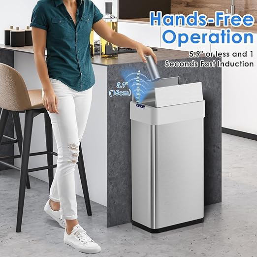 Arlopu 21.1 Gal Automatic Trash Can, 80L Stainless Steel Motion Sensor Garbage